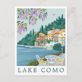 Lake Como Italy Travel Illustration Vykort