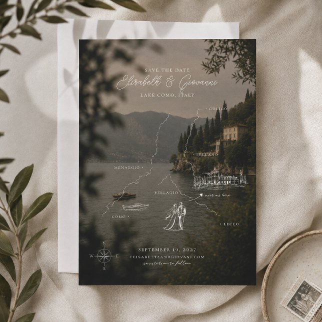 Lake Como Minimal Linje Konst Bröllopskarta (Skapare uppladdad)