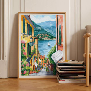 Lake Como Tryck Lake Como Affisch Como Illustratio