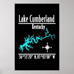 Lake Cumberland Kentucky Kustlinjekarta Koordinate Poster