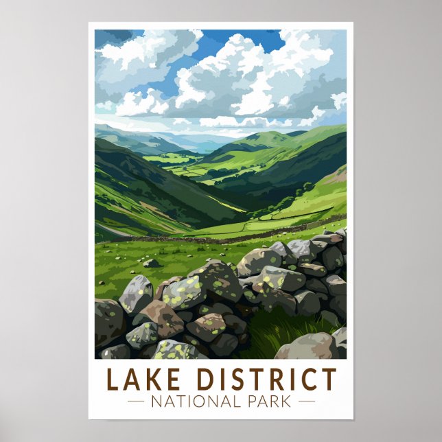 Lake District Nationalpark Resa Konst Vintage Poster (Framsidan)