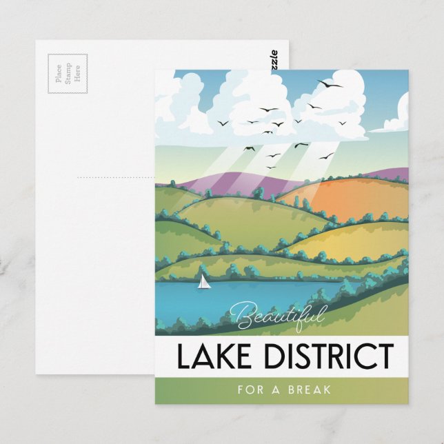 Lake District-resemålning. Vykort (Fram/baksida)
