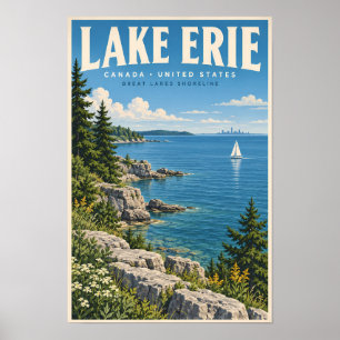 Lake Erie Illustration Resa Konst Vintage Poster