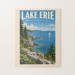 Lake Erie Illustration Resa Konst Vintage Pussel