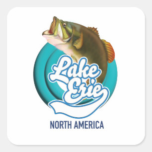 Lake Erie Nordamerika fiskelogotyp Fyrkantigt Klistermärke
