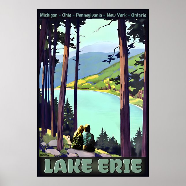 LAKE ERIE Retro Roger Broders Resa Affisch Ny (Framsidan)