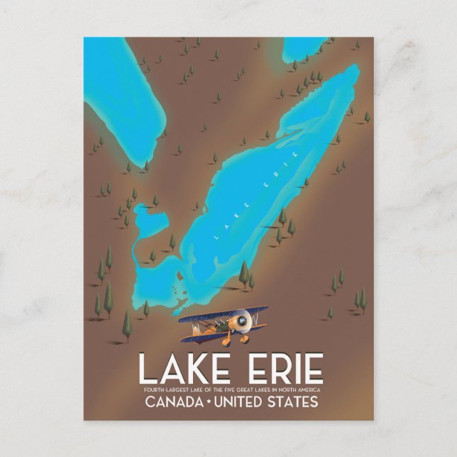 Lake Erie, USA sjö Map resa affisch Vykort (Framsida)