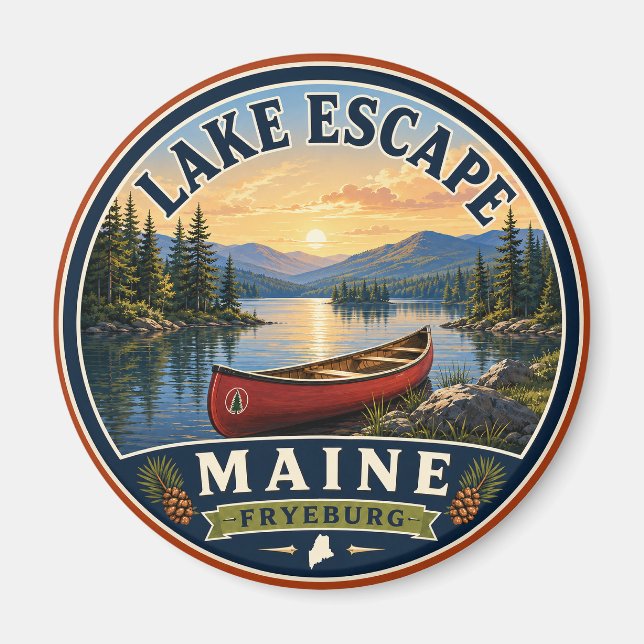 Lake Escape Fryeburg Maine Rund Magnet (Framsidan)