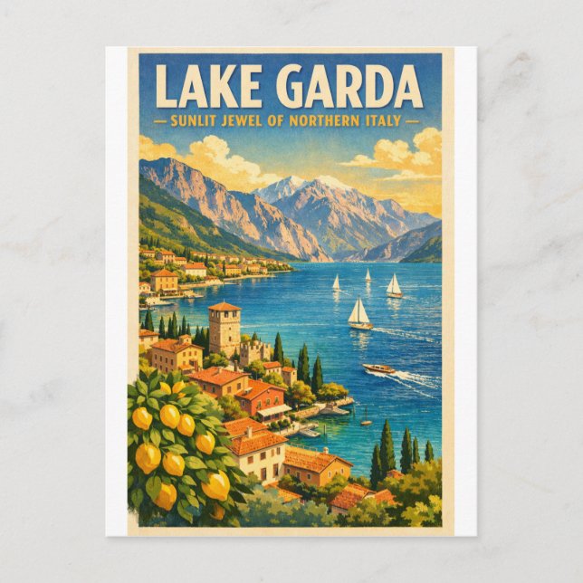 Lake Garda, Italy, in a classic retro Vykort (Framsida)