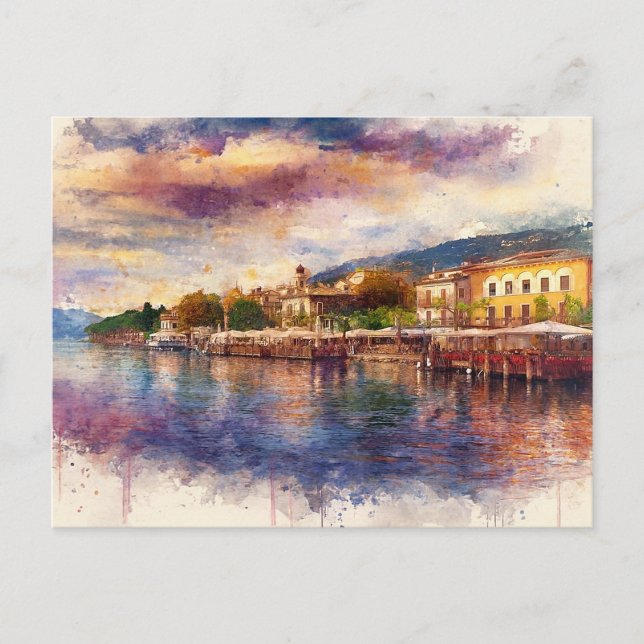 Lake Garda (Lago di Garda) - Akvarellstänk Vykort (Framsida)