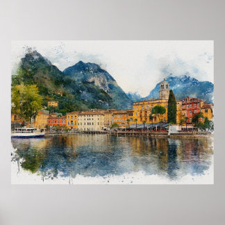 Lake Garda (Lago di Garda) - Watercolor Splash Poster