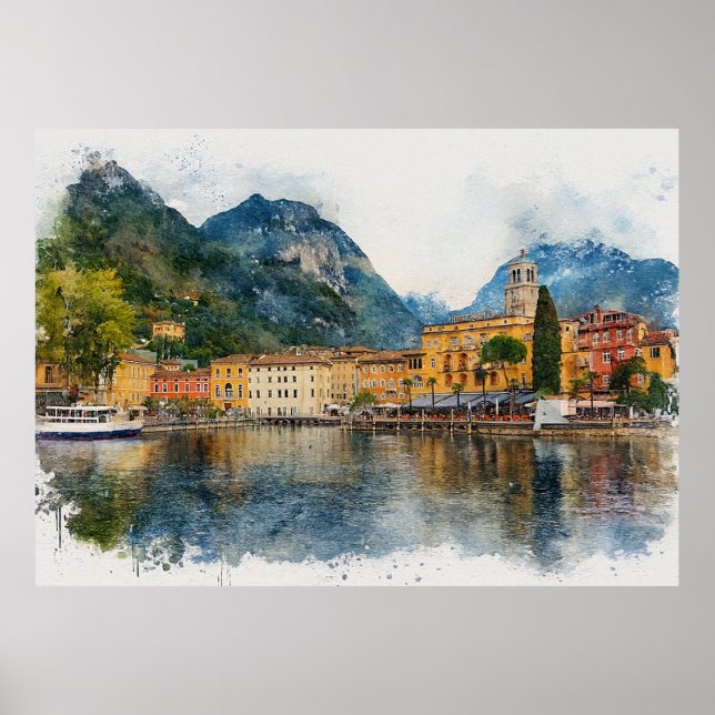 Lake Garda (Lago di Garda) - Watercolor Splash Poster (Framsidan)