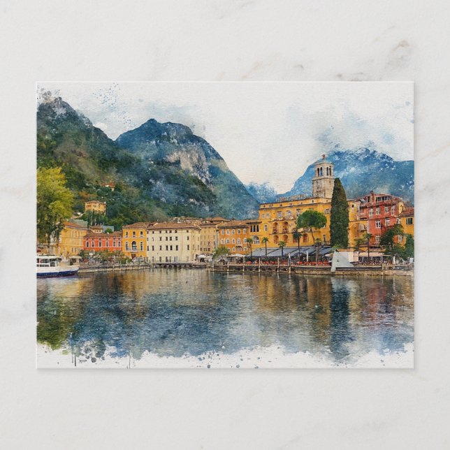 Lake Garda (Lago di Garda) - Watercolor Splash Vykort (Framsida)