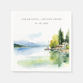 Lake Geneva Switzerland Watercolor Scape Wedding Pappersservett
