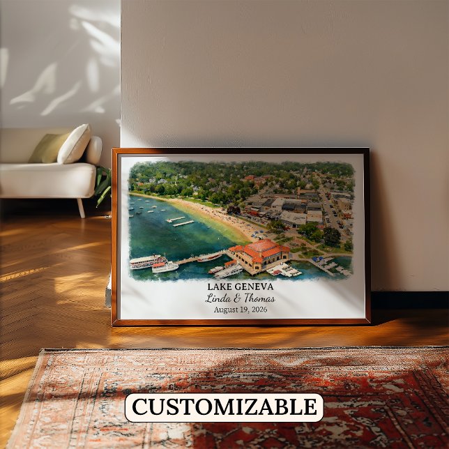 Lake Geneva Wisconsin Affisch, Akvarell, Anpassad Poster (Skapare uppladdad)