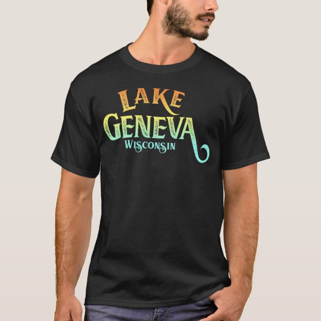 Lake Geneva Wisconsin Retro Distressed T Shirt (Framsida)