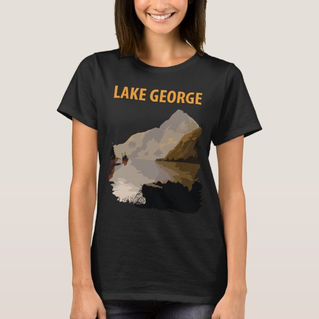 Lake George Mountain Lake Retro Resa T Shirt (Framsida)