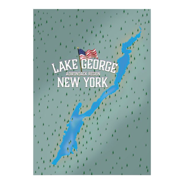 Lake George New York Karta Fototryck (Framsidan)