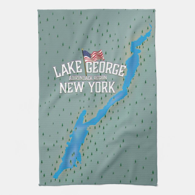 Lake George New York Karta Kökshandduk (Vertikal)