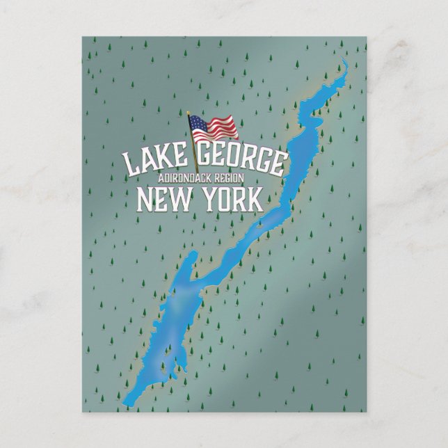 Lake George New York Karta Vykort (Framsida)