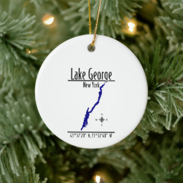 Lake George New York Kustlinjekarta Cirkel Julgransprydnad Keramik