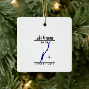 Lake George New York Kustlinjekarta Fyrkant Julgransprydnad Keramik