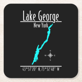 Lake George New York Kustlinjekarta Koordinater Underlägg Papper Kvadrat