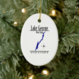 Lake George New York Kustlinjekarta Oval Julgransprydnad Keramik