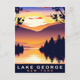 Lake George, NY, Romantisk solnedgång, Resa Vykort