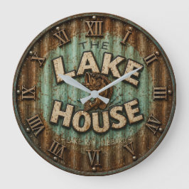 Lake House Bass Fishing Rustic Angler Cabin Stor Klocka
