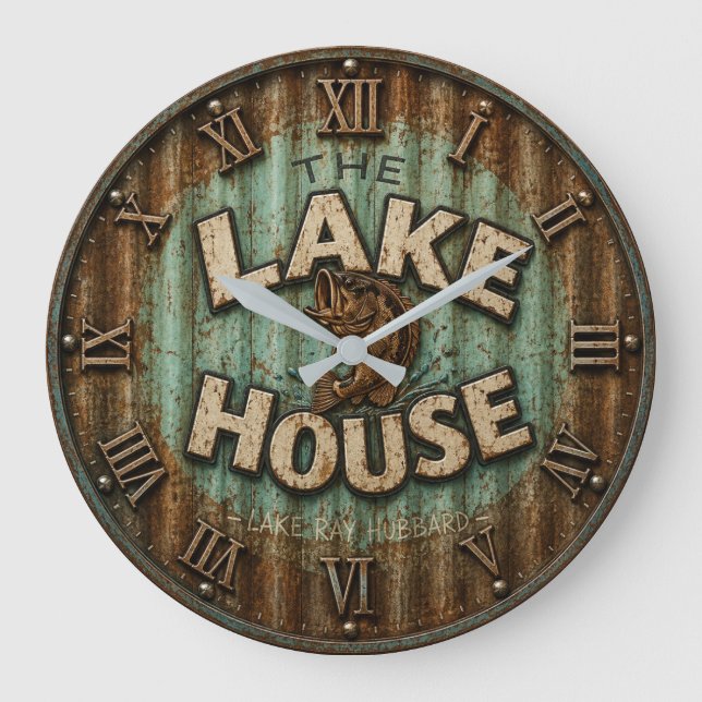 Lake House Bass Fishing Rustic Angler Cabin  Stor Klocka (Framsida)