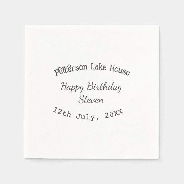 Lake house beach happy birthday add name date year pappersservett (Framsidan)
