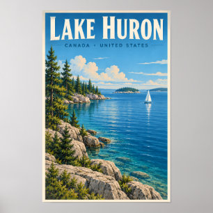 Lake Huron Illustration Resa Konst Vintage Poster