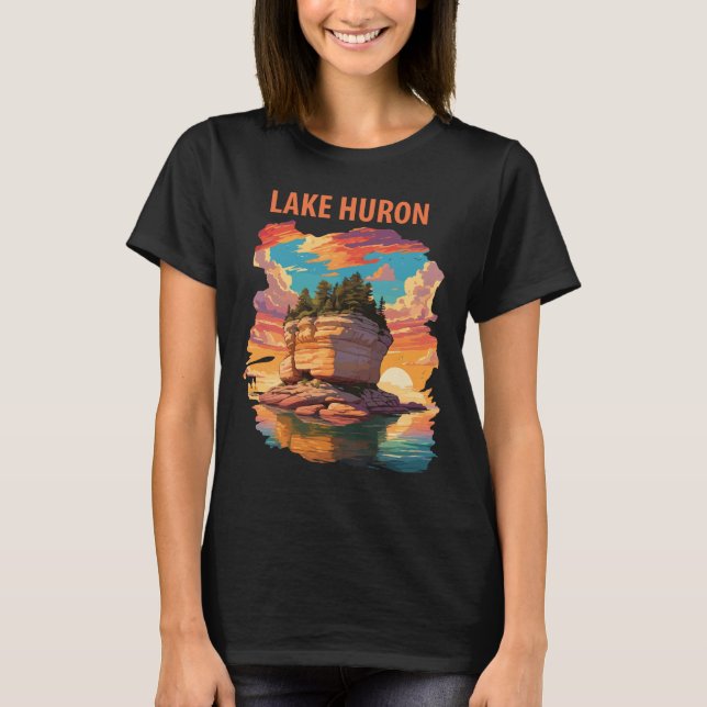 Lake Huron Klippa Formation Retro Resa T Shirt (Framsida)
