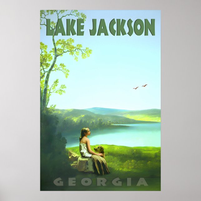 Lake Jackson Georgia Anpassningsbar Retro Resa Poster (Framsidan)