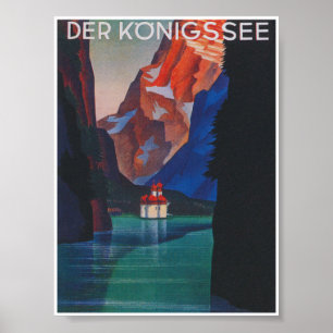 Lake Konigssee Germany Colorful Vintage Travel Poster
