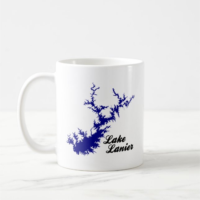 Lake Lanier Georgia Blå Strandlinje Skript Kart Ko Kaffemugg (Vänster)