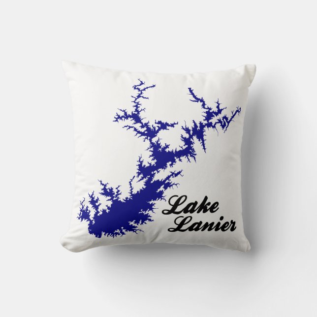 Lake Lanier Georgia Blå Strandlinje Skript Kart Ko Kudde (Framsida)
