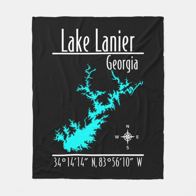 Lake Lanier Georgia Karta Flanellfilt Fleecefilt (Framsidan)
