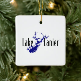 Lake Lanier Georgia sjökarta för båtliv och fiske Julgransprydnad Keramik
