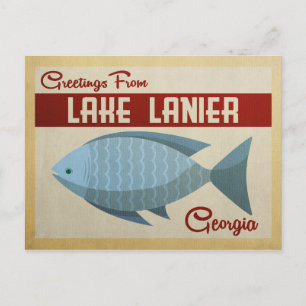 Lake Lanier vykort Georgia Blue Fish Vintage