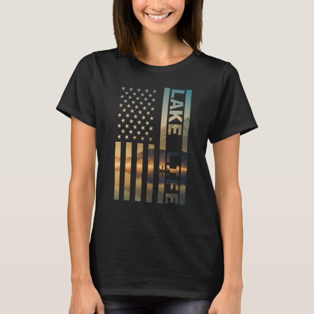 Lake Life American Flag Dock Sunset Wakeboarder Po T Shirt (Framsida)