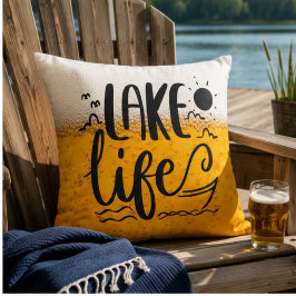 Lake Life Beer Funny Lake House Cushion for Cabin Kudde