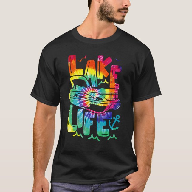 Lake Life Tie Dye Pontoon Summer Vacation Boat Pon T Shirt (Framsida)