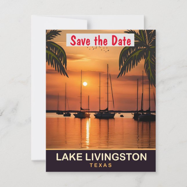 Lake Livingston Texas Segelbåt Bröllopsinbjudan Spara Datumet (Framsida)