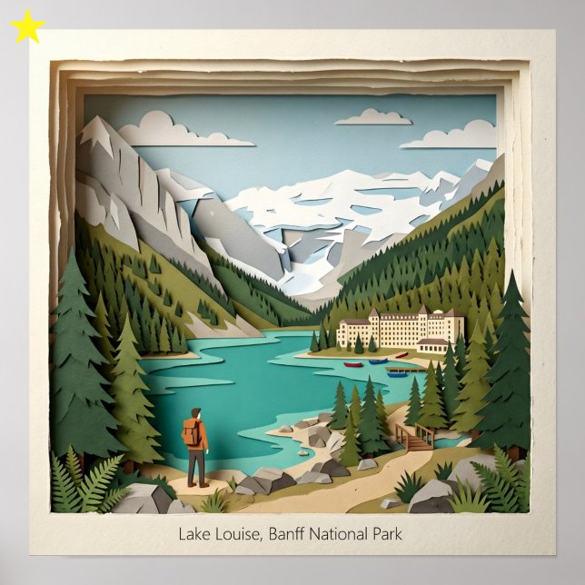 Lake Louise Banff Kanada Papperscollage Diorama Poster (Skapare uppladdad)
