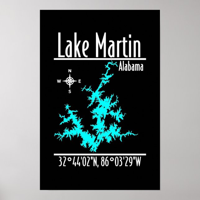 Lake Martin Alabama Kartposter Poster (Framsidan)