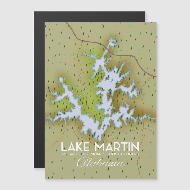 Lake Martin Alabama Resemapp karta. (Fram/baksida)