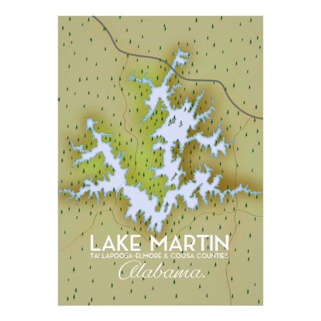 Lake Martin Alabama Resemapp karta. Fototryck (Framsidan)