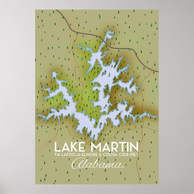 Lake Martin Alabama Resemapp karta. Poster (Framsidan)